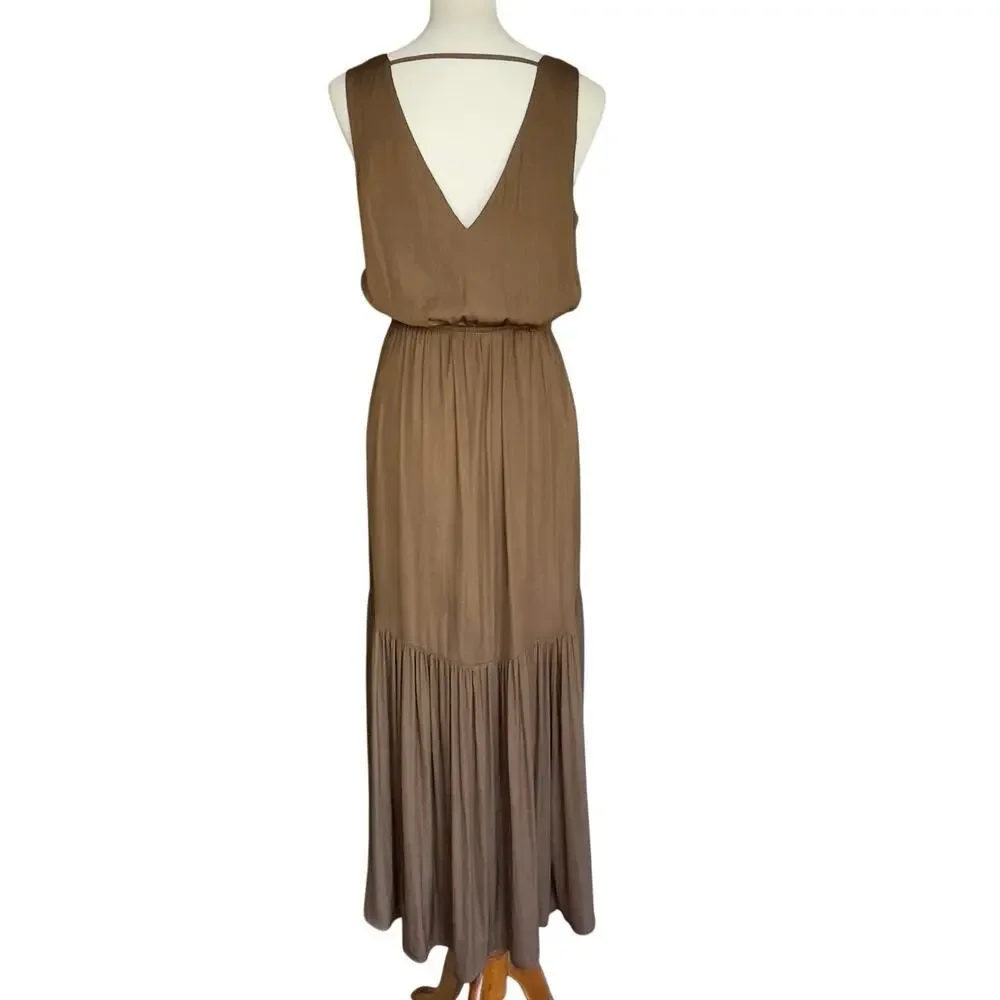 Banana Republic Satin Ruched Maxi Dress Brown Size Small